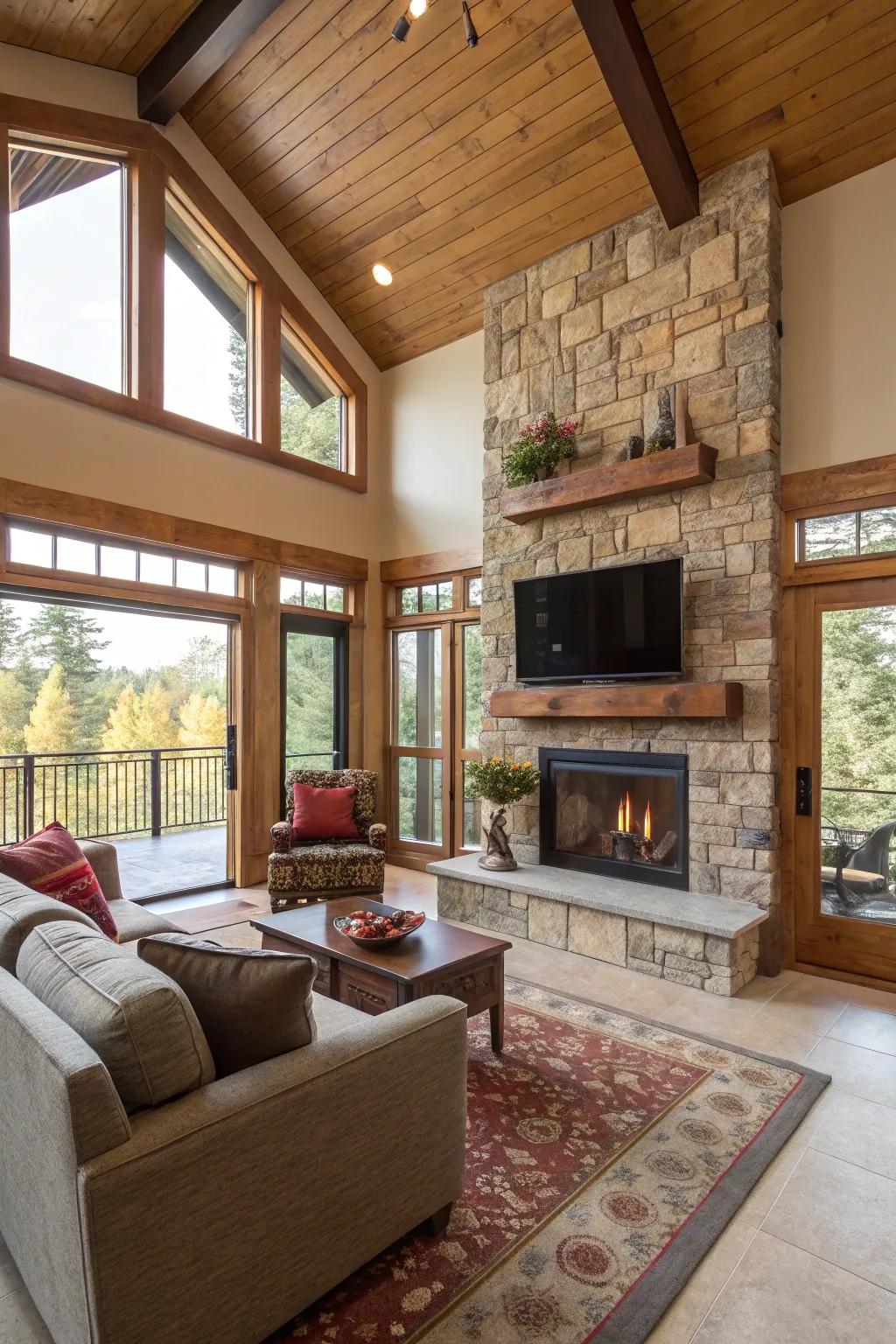 Double-sided fireplaces offer warmth and ambiance from multiple angles.