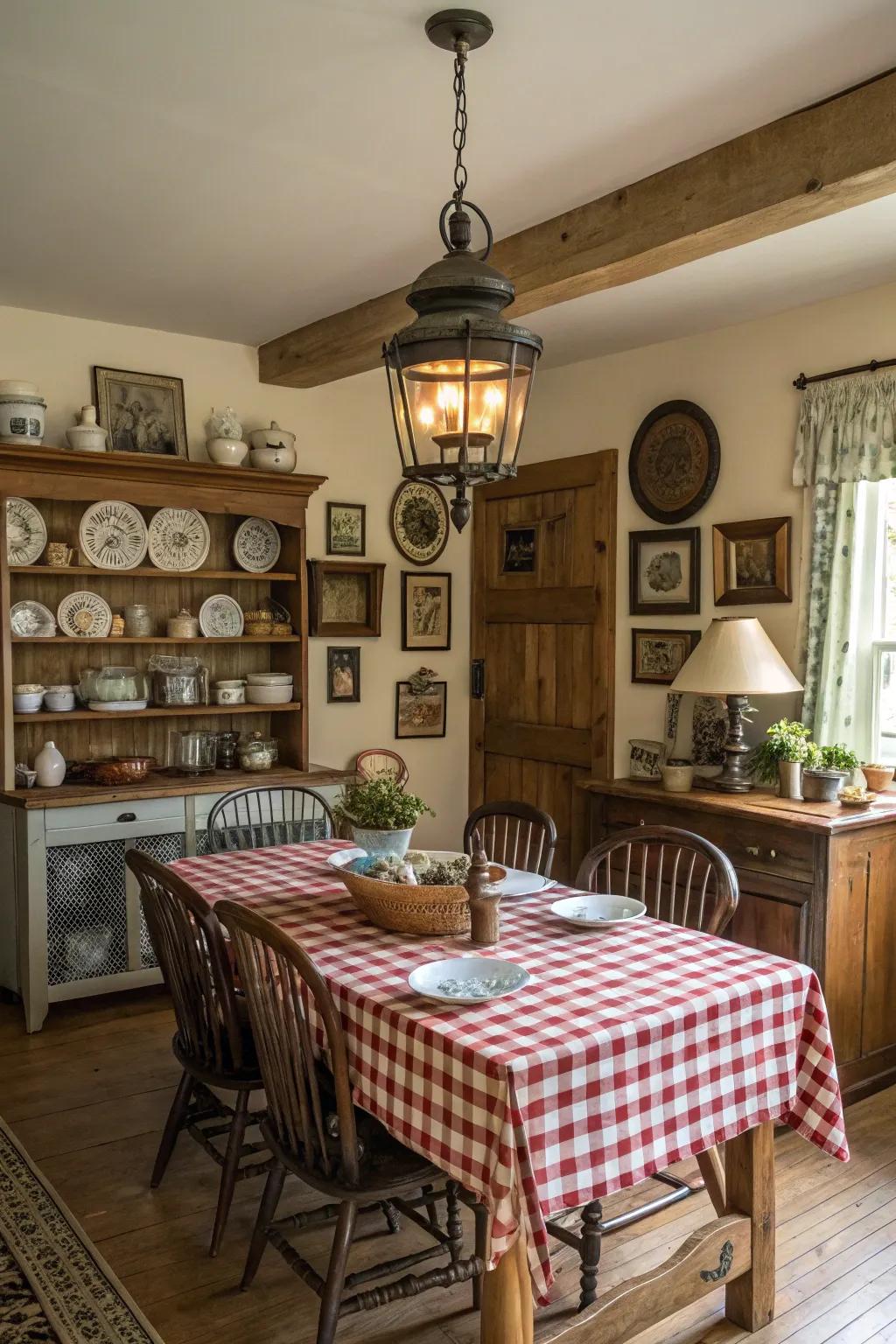 Vintage decor adds history and character to this charming farmhouse dining room.