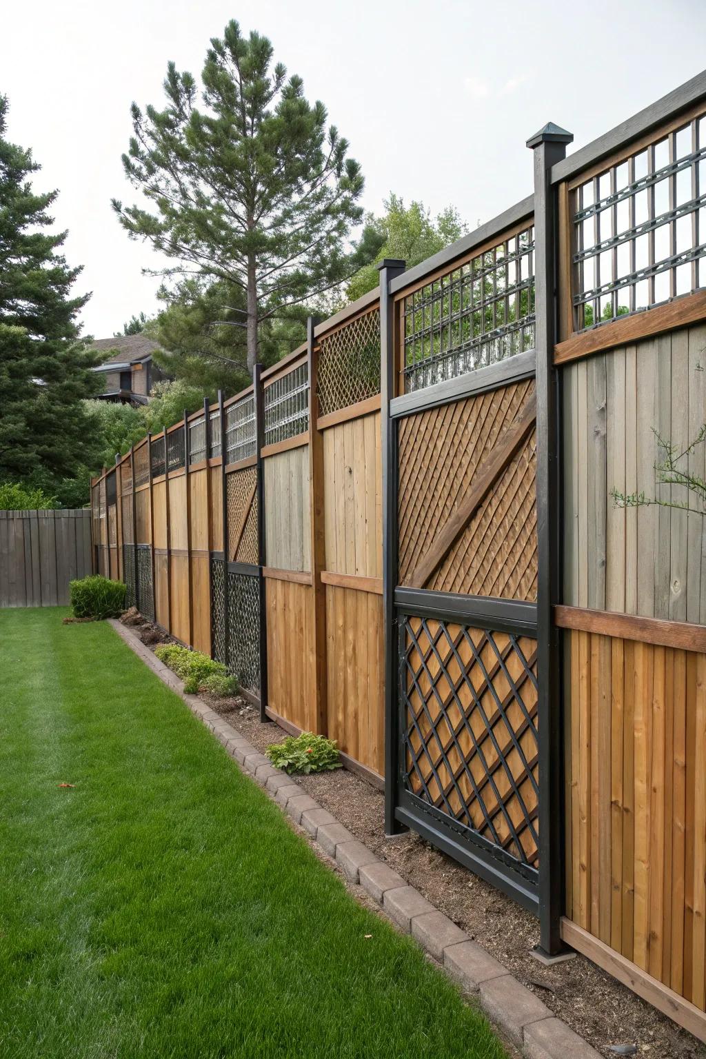 Staggered heights fashion a dynamic and artistic fence design.