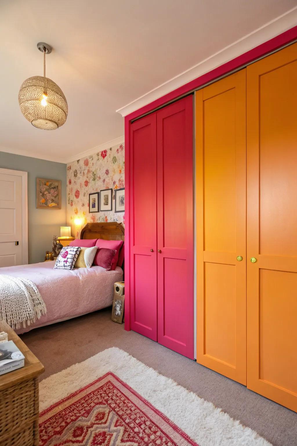 Bold colors on closet doors can energize and personalize your space.