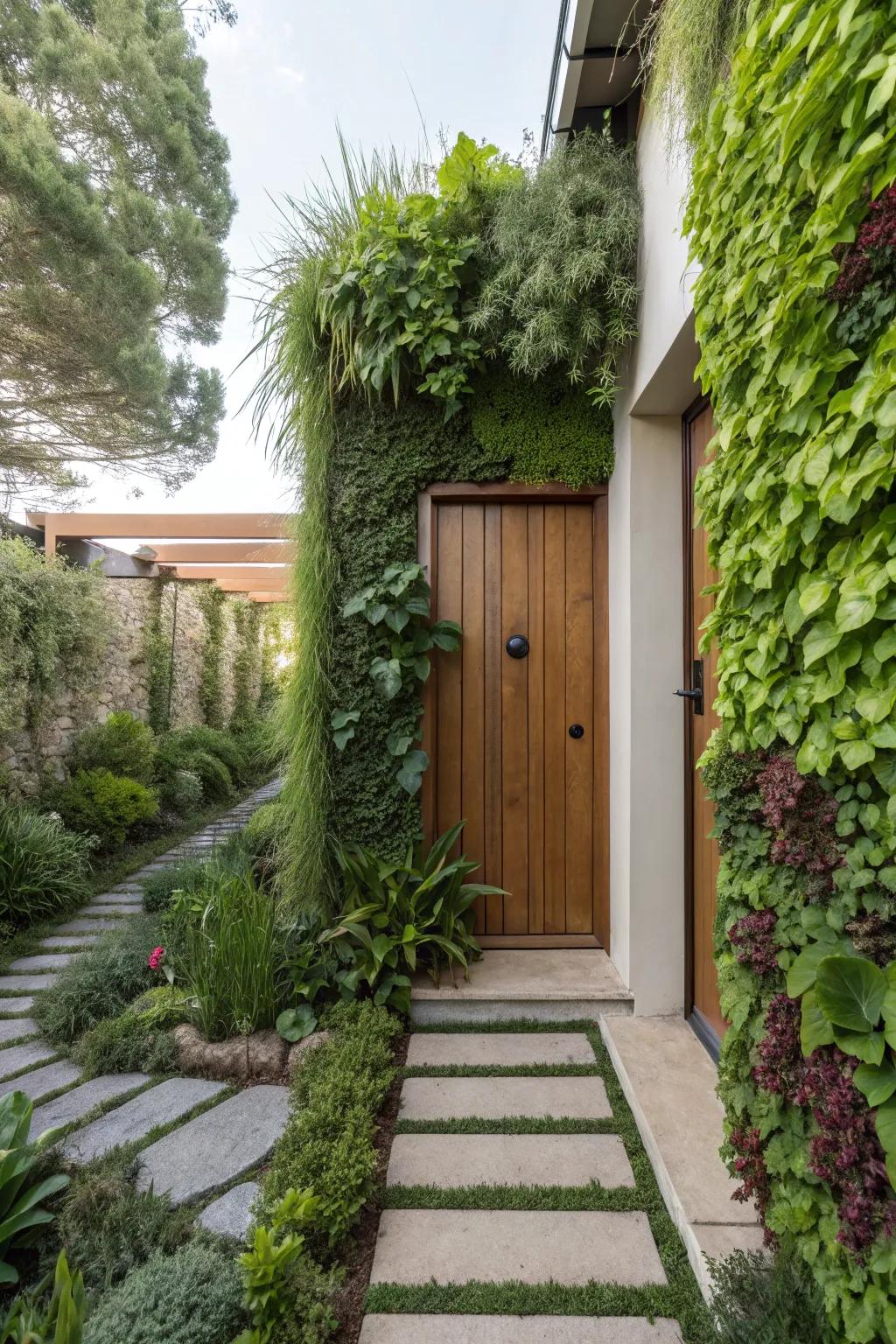 Create a dramatic entrance with vertical gardens.