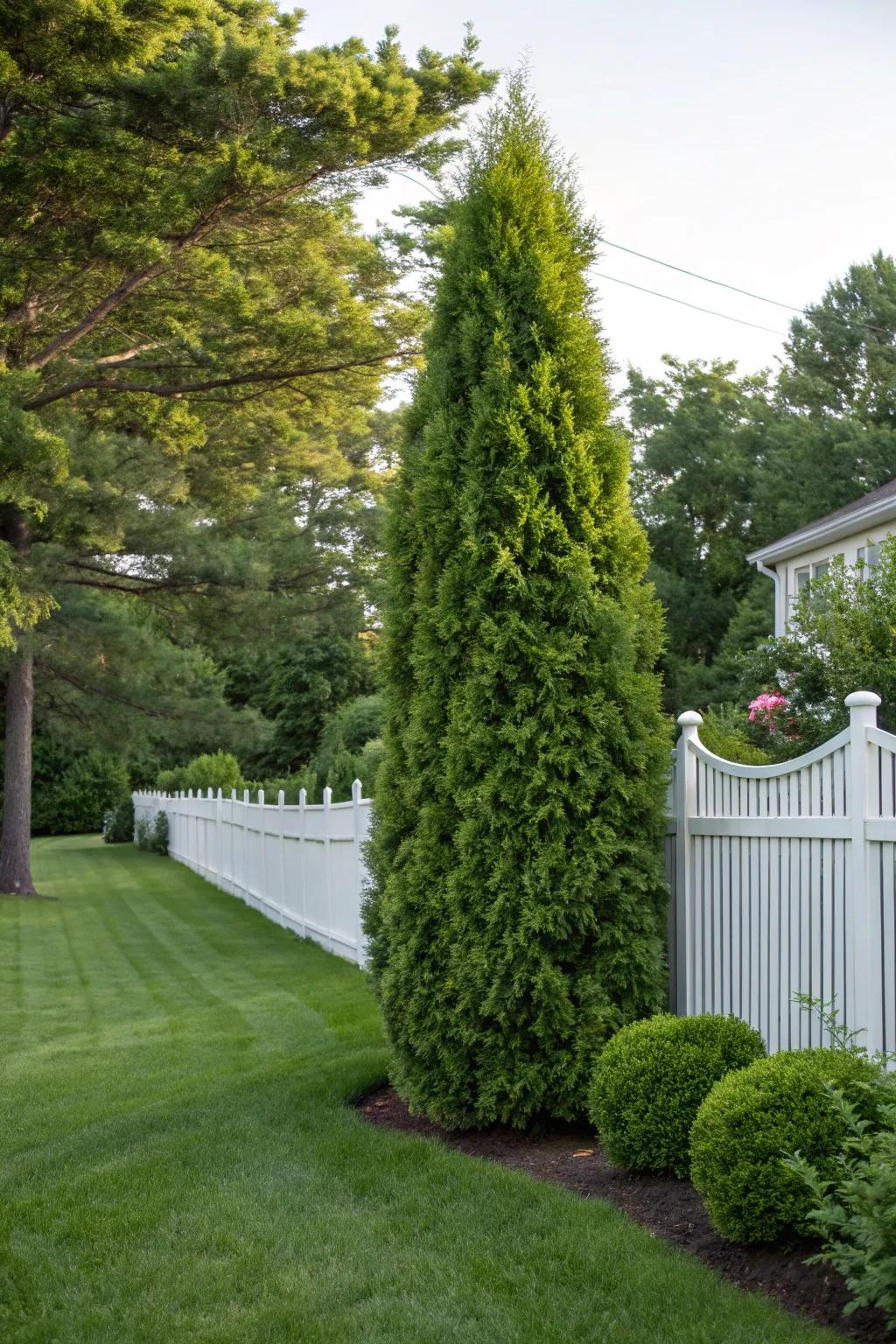 A tall evergreen hedge providing privacy and greenery.