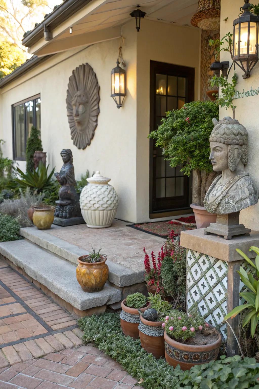 Add intrigue with artistic sculptures on your patio.