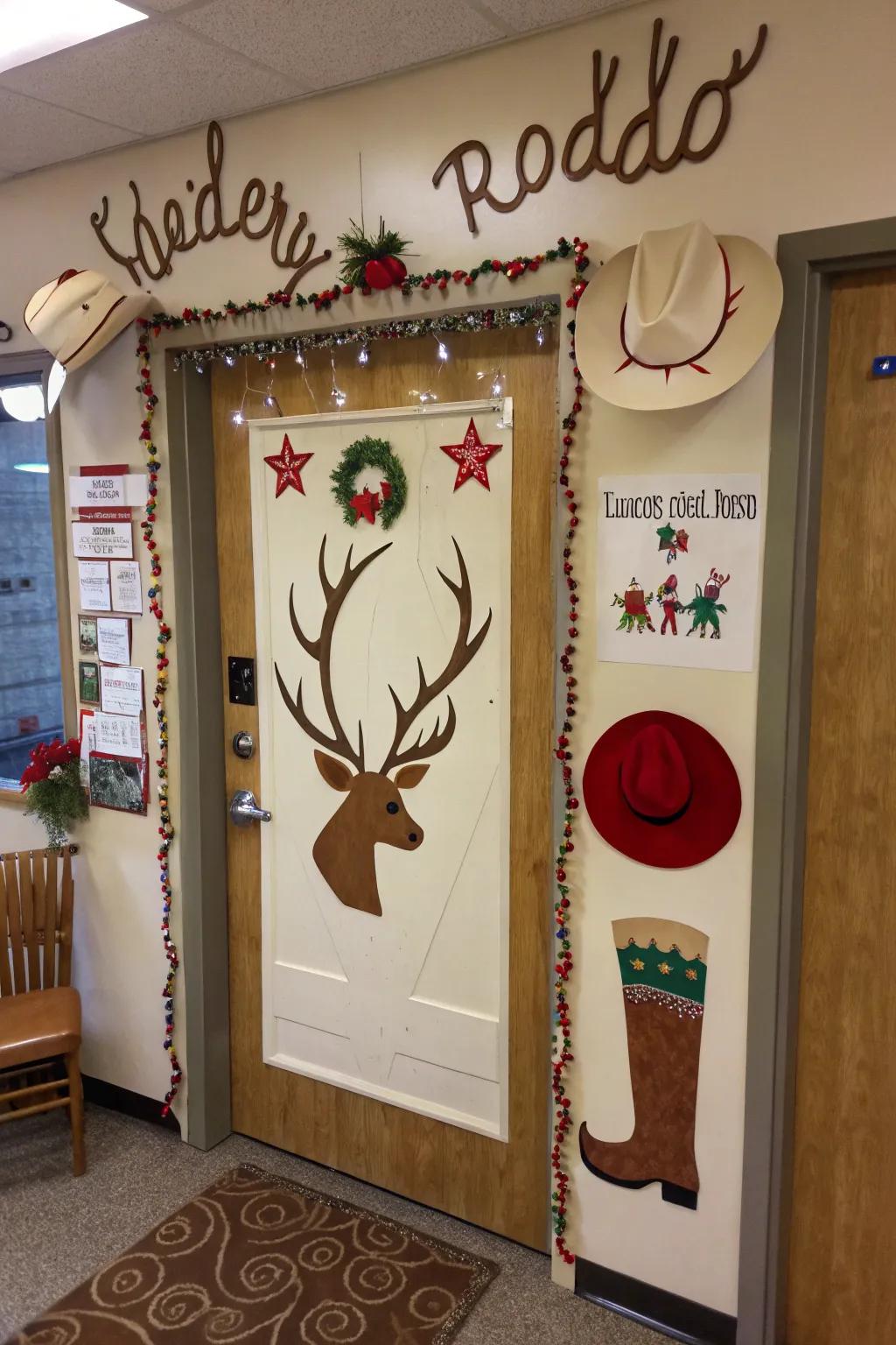 A reindeer roundup introduces a hint of rural delight to your Christmas entrance decor.