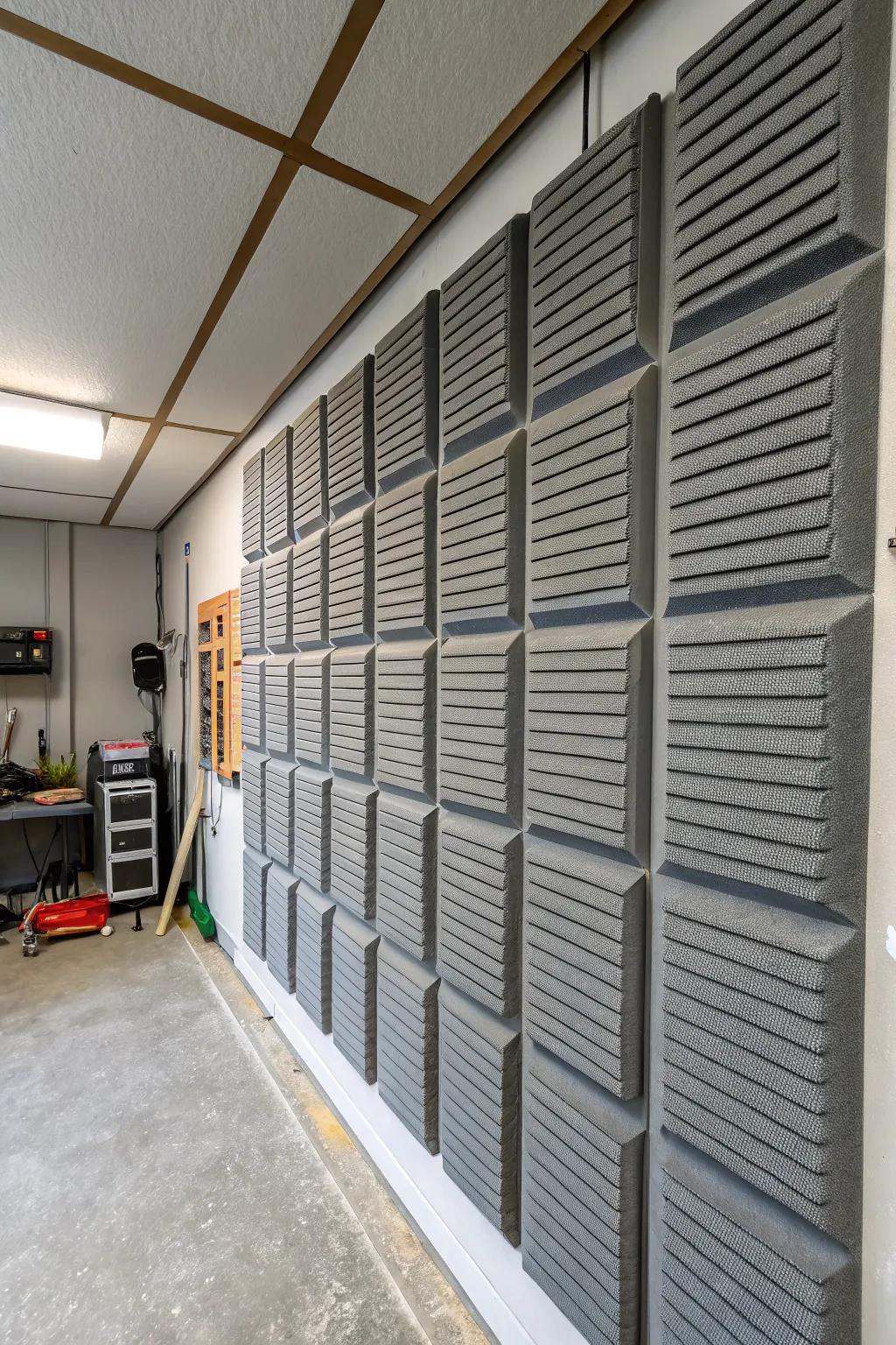 Soundproofing panels provide peace and quiet in functional garage spaces.