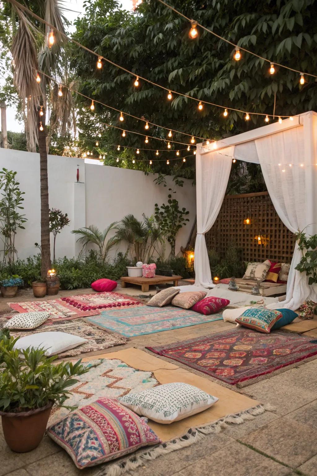 Boho outdoor spaces encourage relaxation and enjoyment.