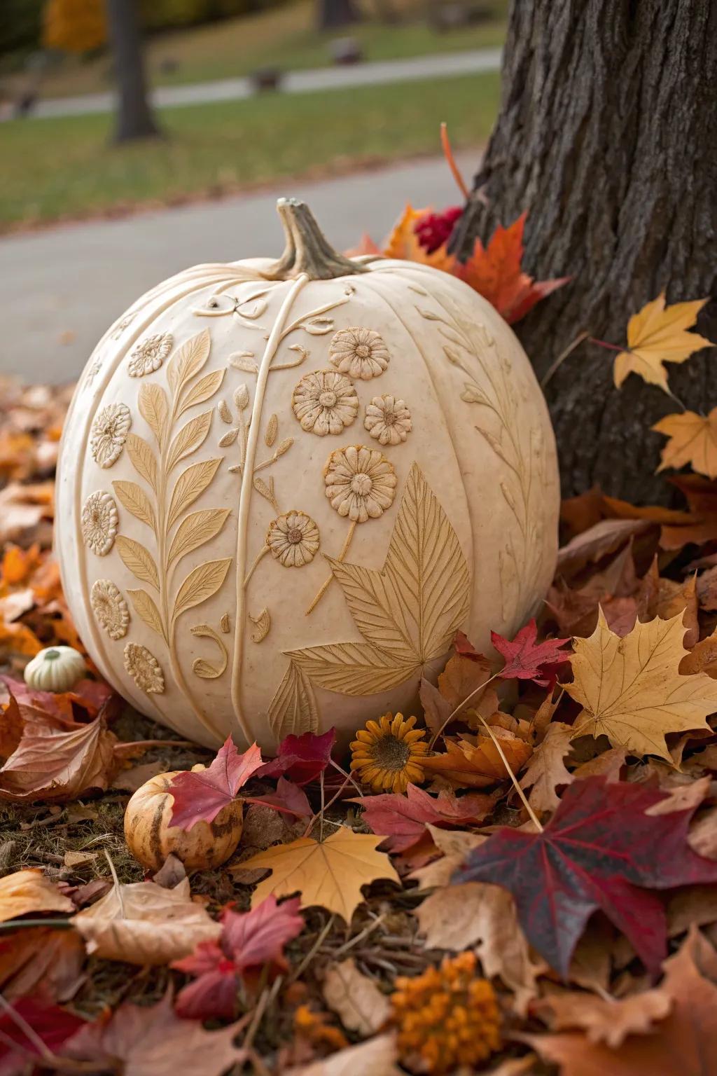 Plant-based engravings bring a bit of nature’s elegance to your gourd.