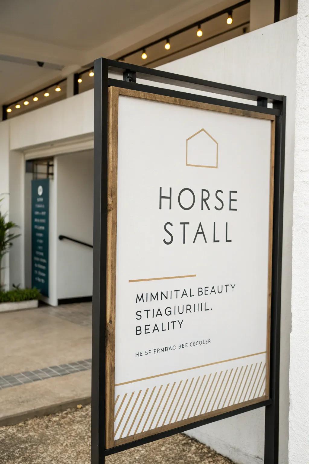 A clean and elegant minimalist stall sign.