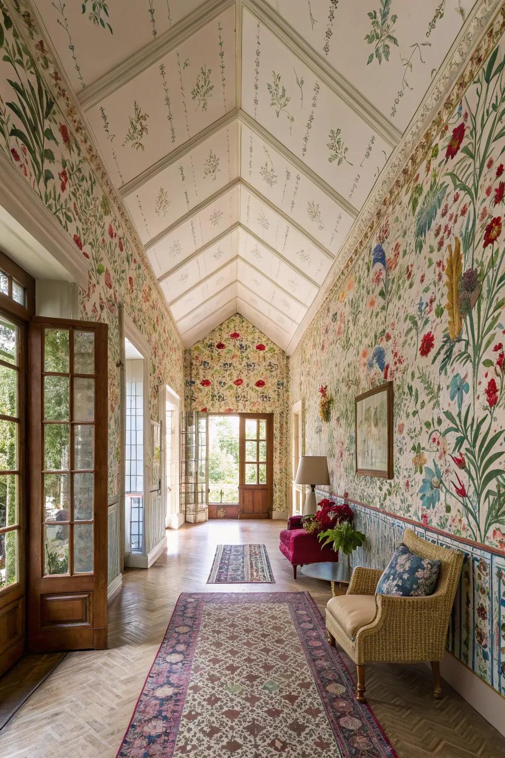 Diverse wallpaper enhances the room's persona with striking design.