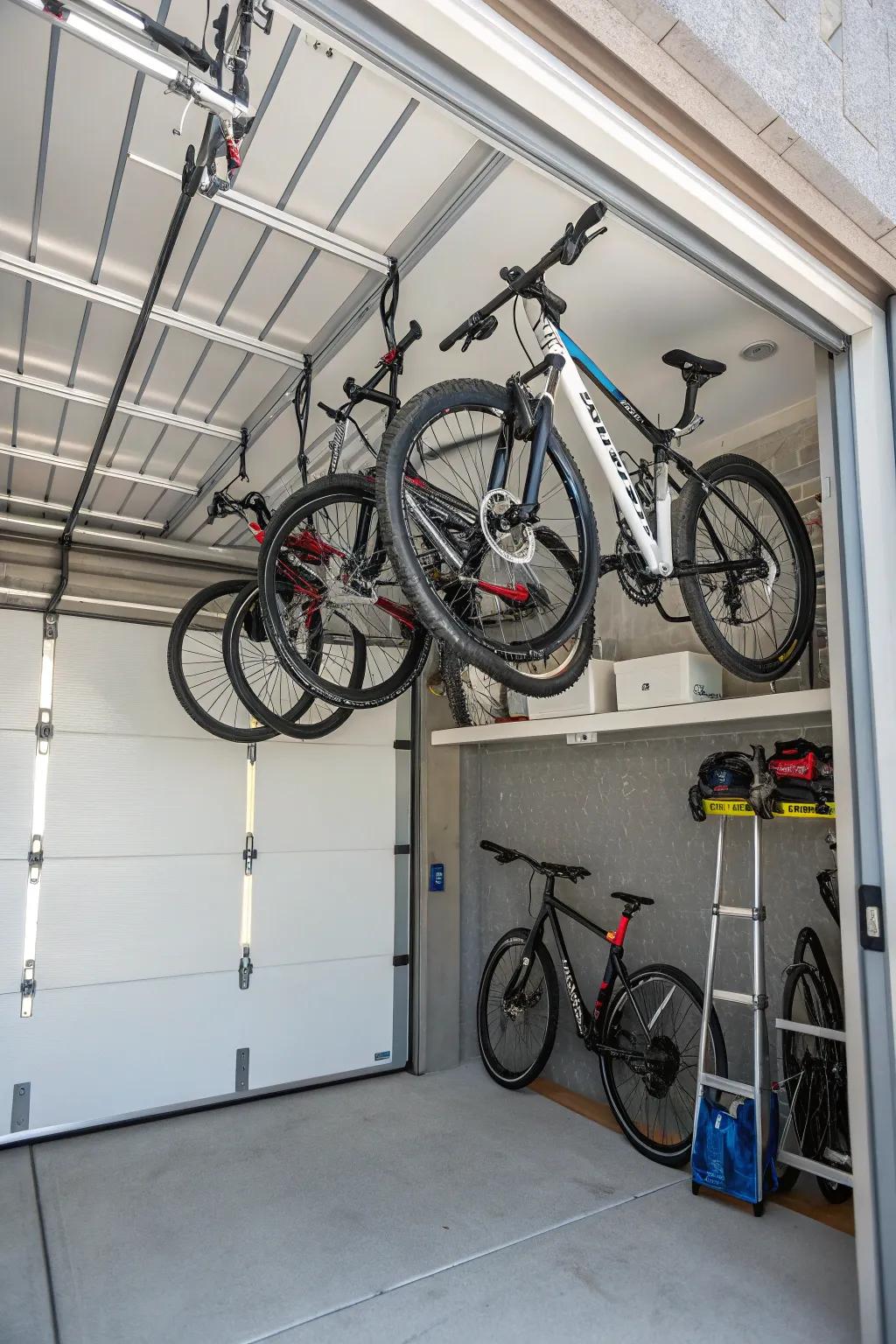 Overhead hooks make use of every bit of available space.