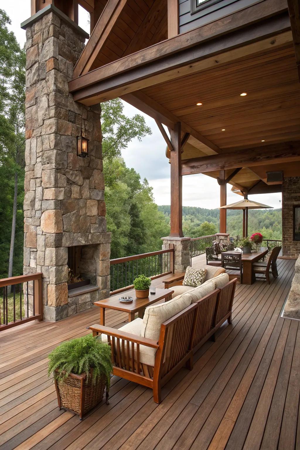 Rustic charm brings warmth to your deck.