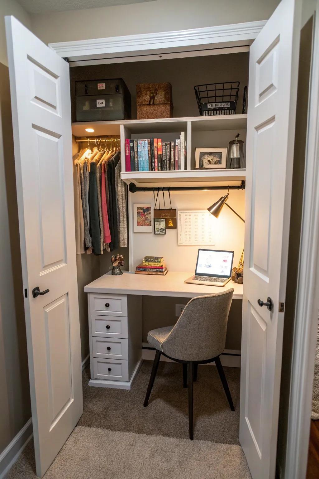 A study area hidden in a closet.
