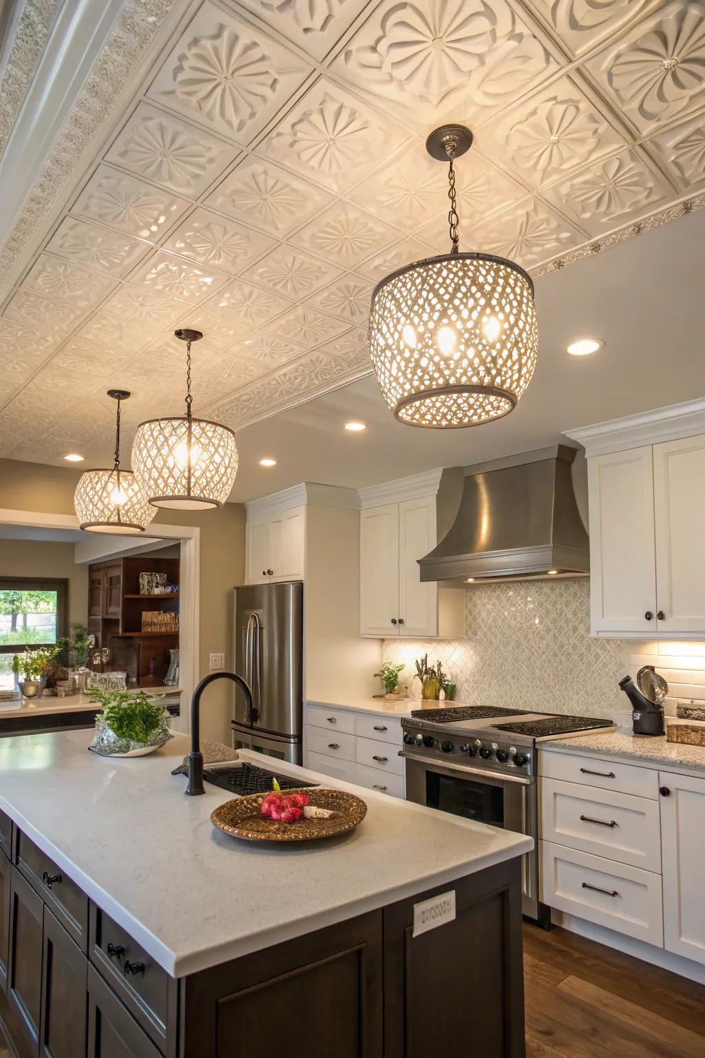 Textured fixtures add a tactile dimension to soffit lighting.