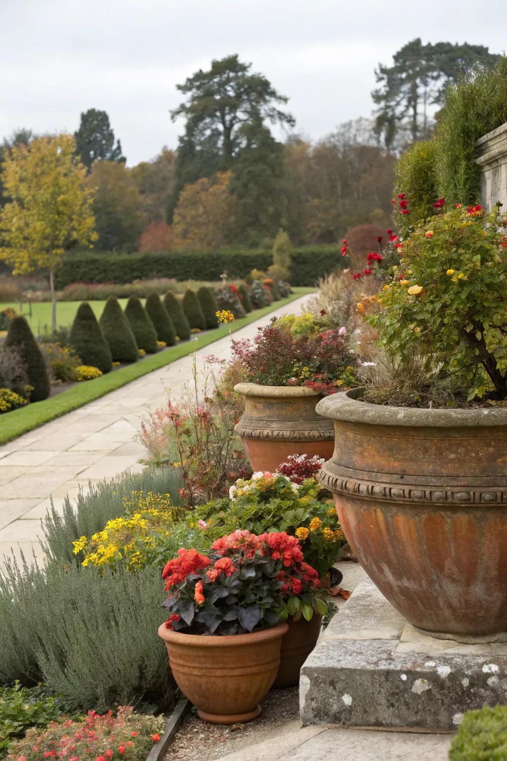 Maintain your garden's freshness with a revolving seasonal pot display.