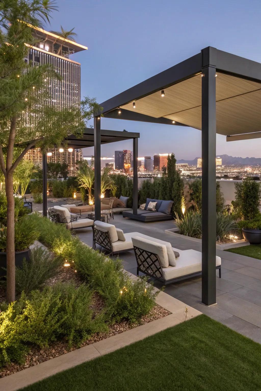 Modern shade structures in a Las Vegas backyard.