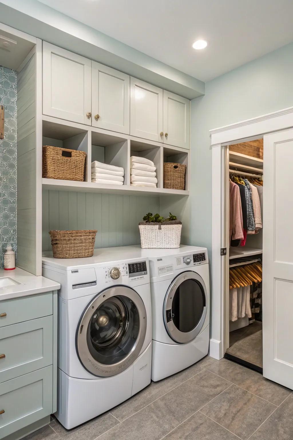 Hidden storage keeps your laundry room tidy and organized.