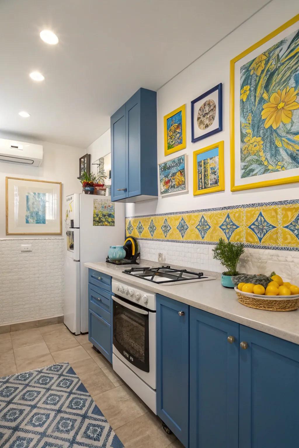 Art pieces enhance the color theme and add a personal touch.