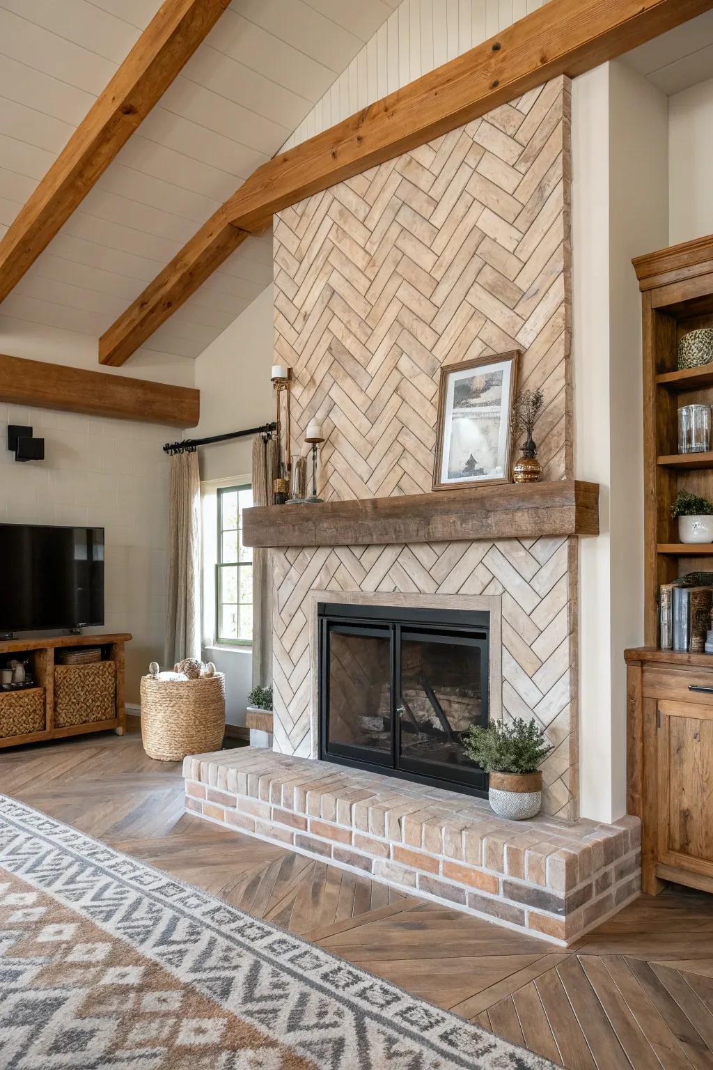 The herringbone pattern adds visual interest and sophistication.