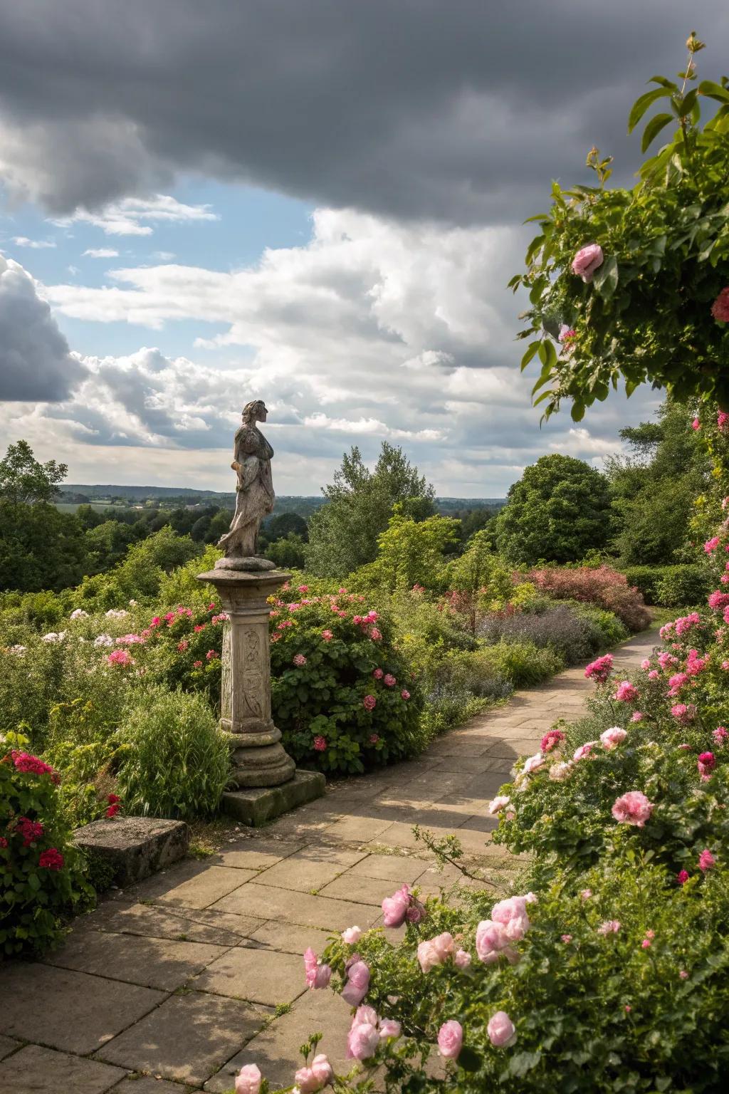 Art pieces add personality and charm to a modern garden.