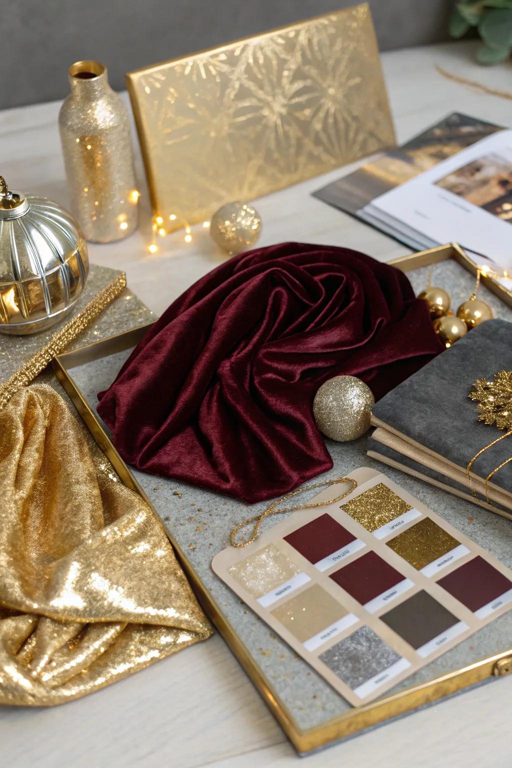 A glamorous mood board with sophisticated and luxurious accents.