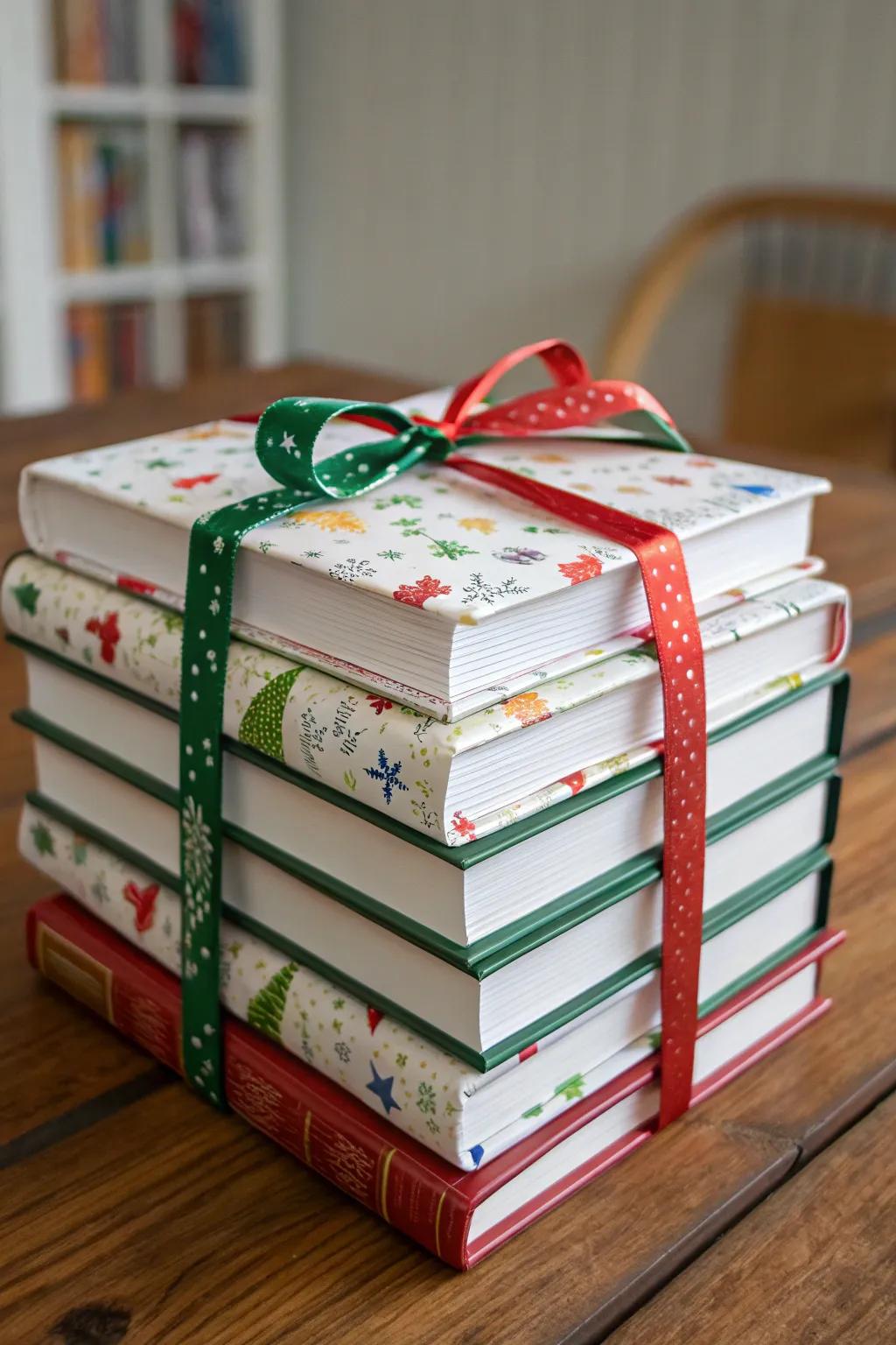 A delightful collection of enfolded volumes intended for a festive exchange.
