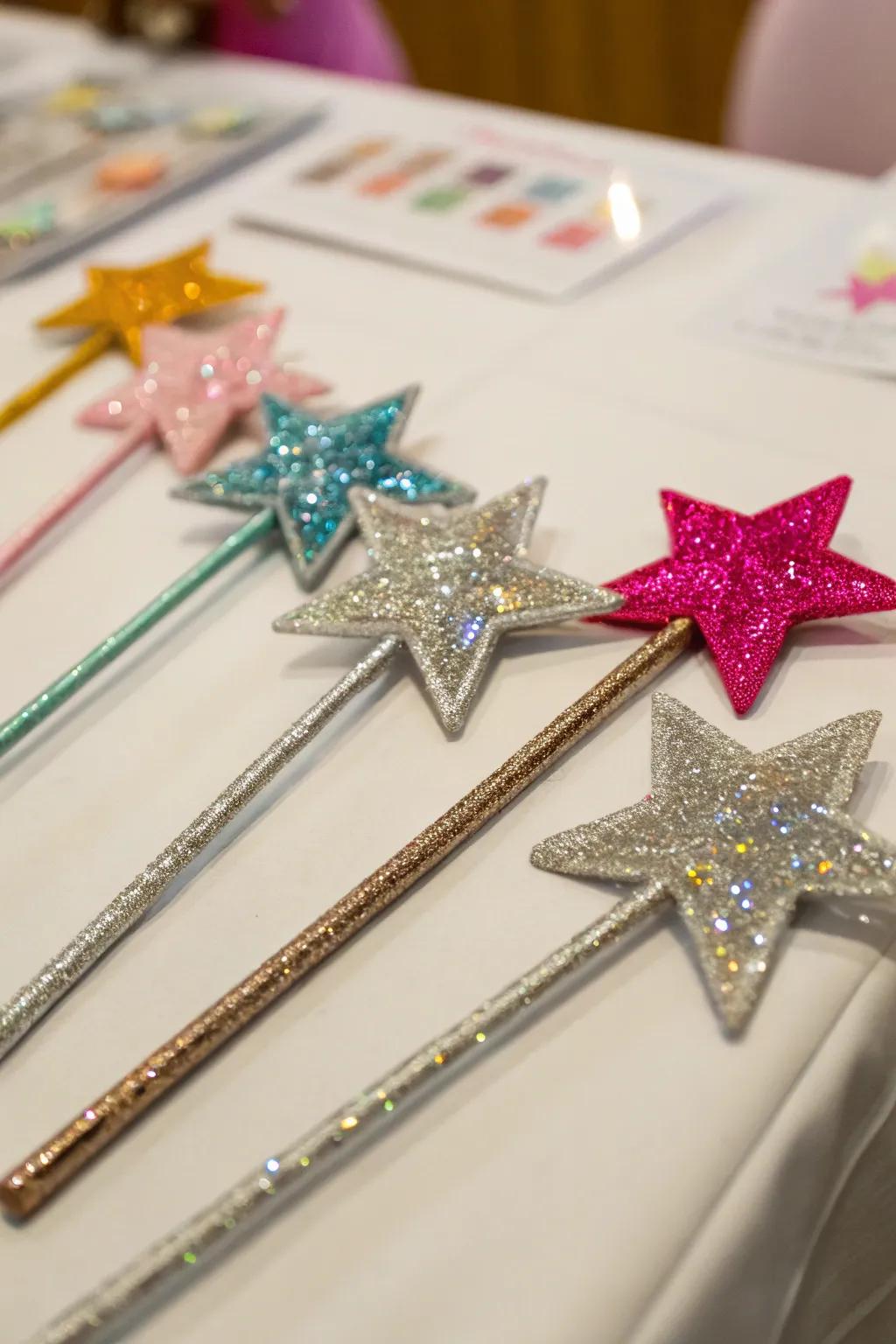 Glitter star wands add a touch of sparkle to the midnight celebration.