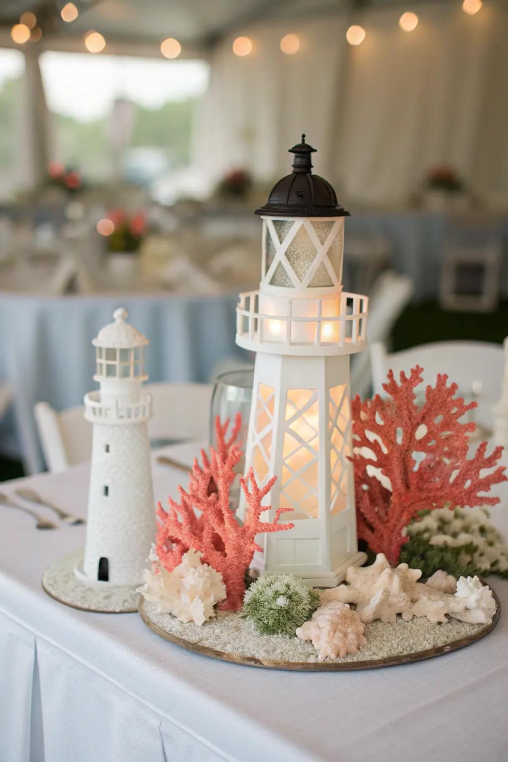 Whimsical focal displays that convey the enchantment of the ocean onto the table.