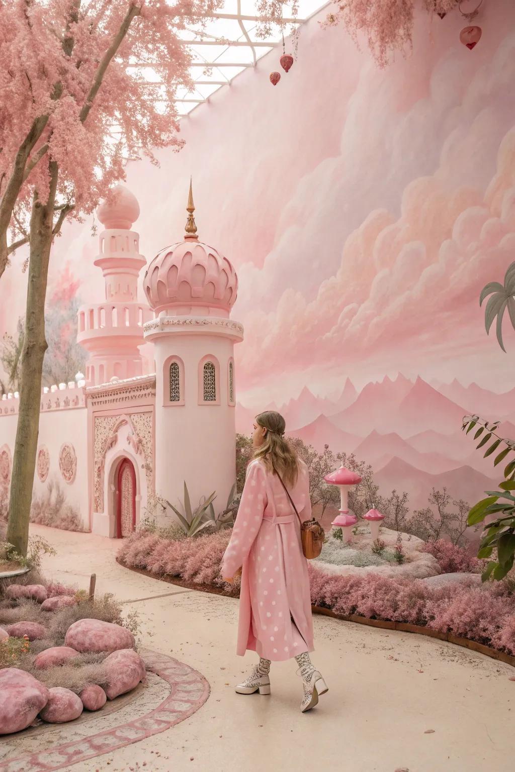 Enchanting surreal fantasy painting in pink.