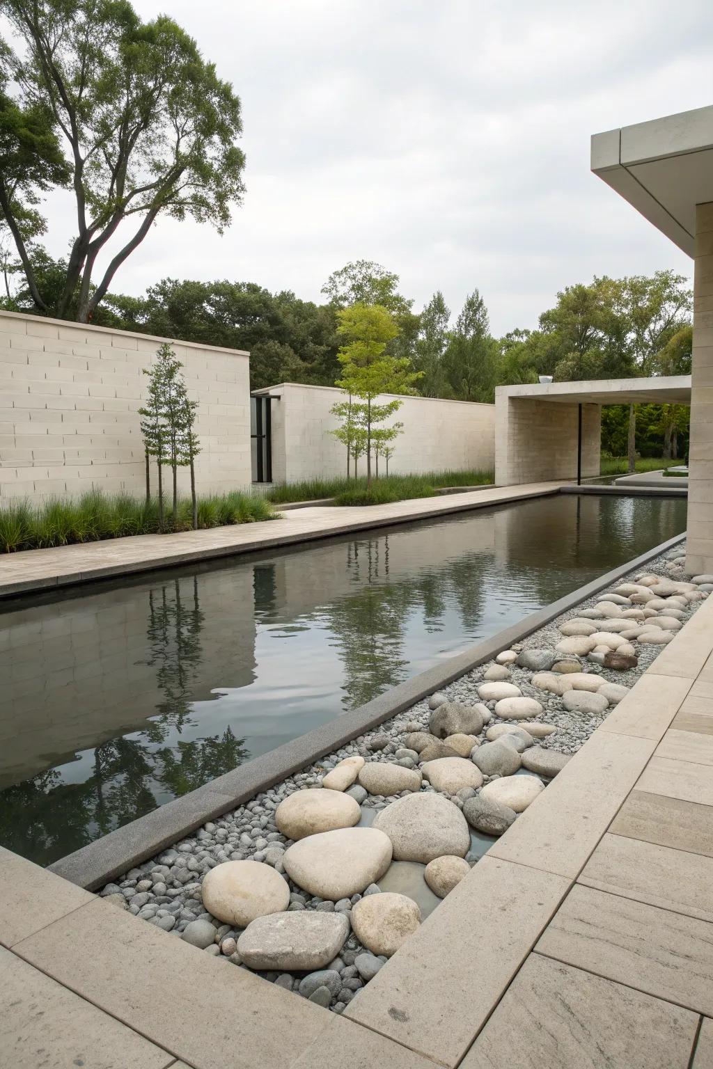 A minimalist modern pond offering serene simplicity.