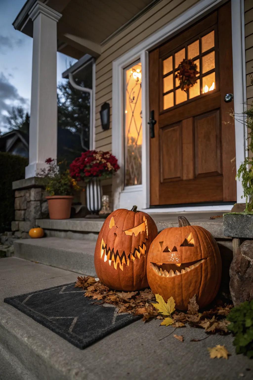 Double trouble pumpkins add a playful and spooky vibe to your Halloween.