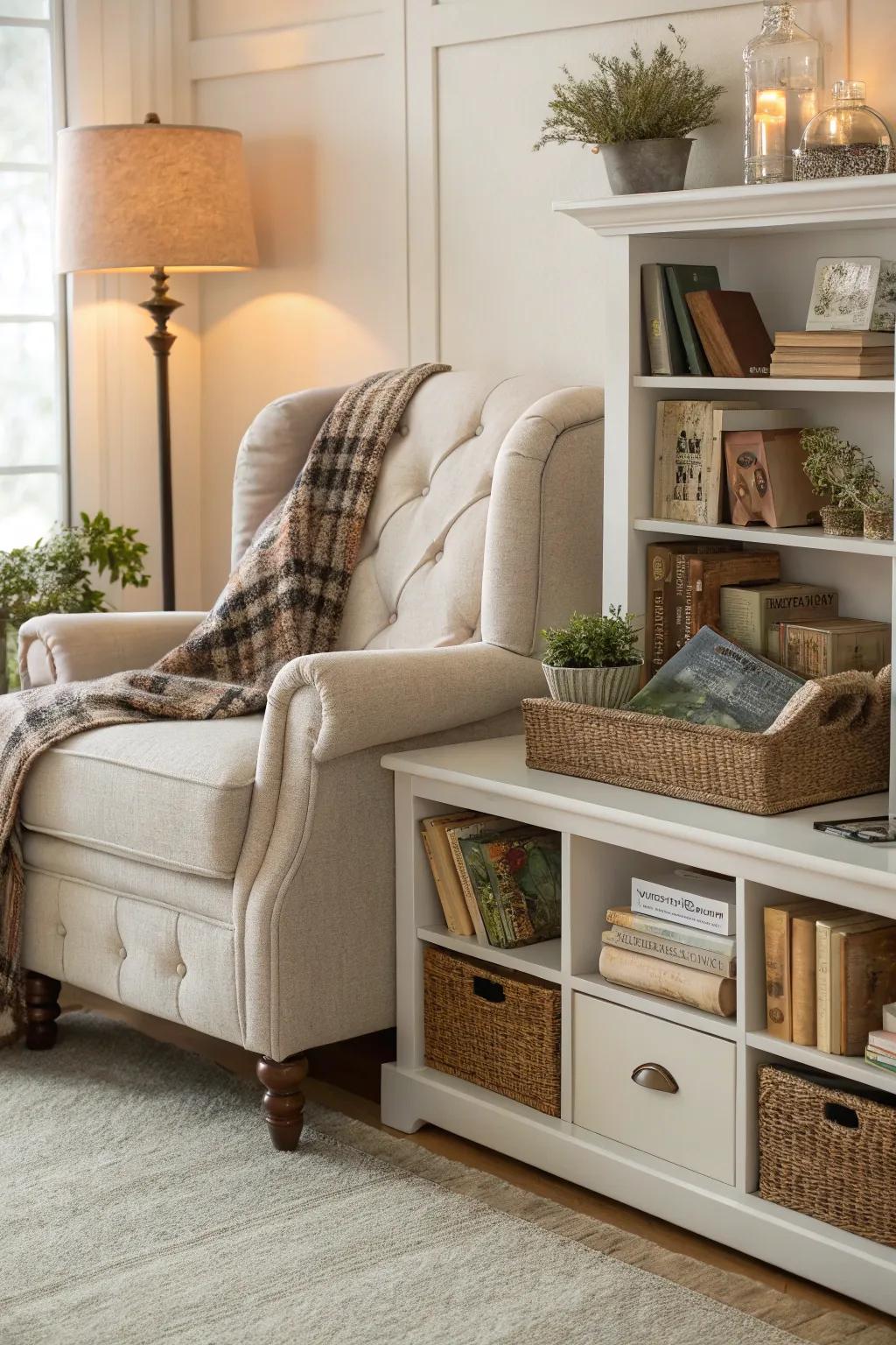 Functional furniture enhances the practicality of your reading nook.