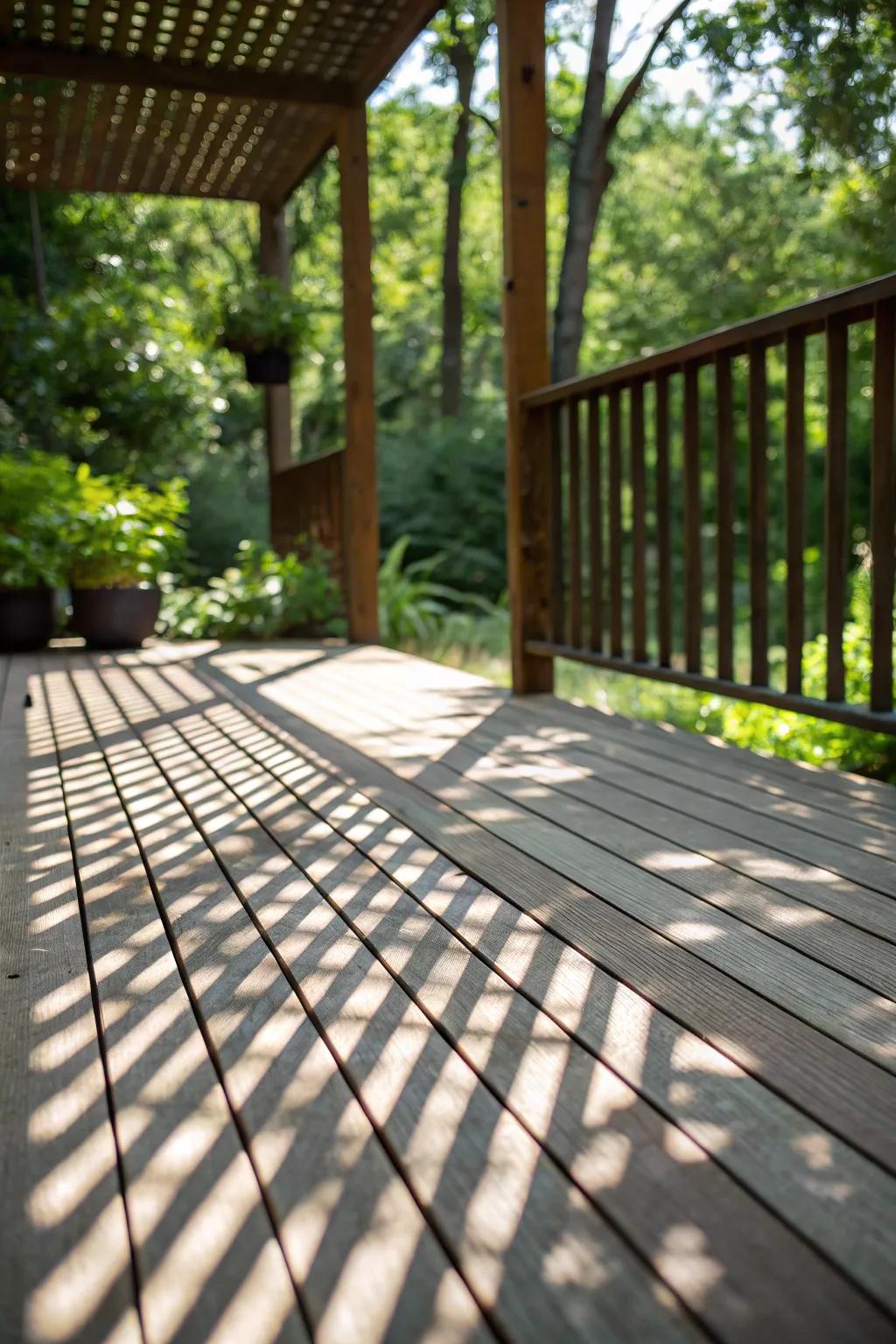 Timber slats offer patterned and artistic shade.