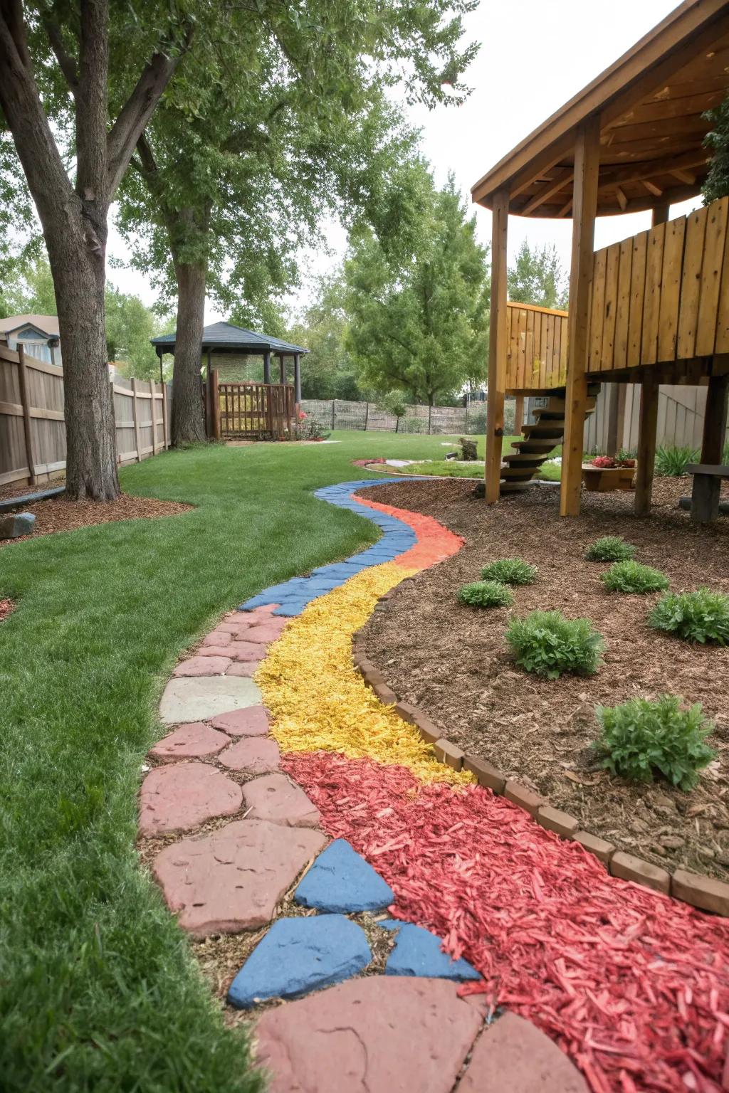 Colorful wood chips brighten up your side yard with ease.