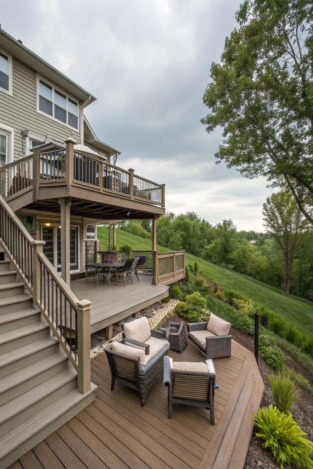 A multi-level deck expands entertaining space with style.