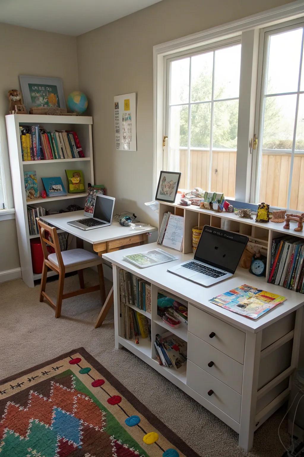 Versatile activity desks support diverse activities.