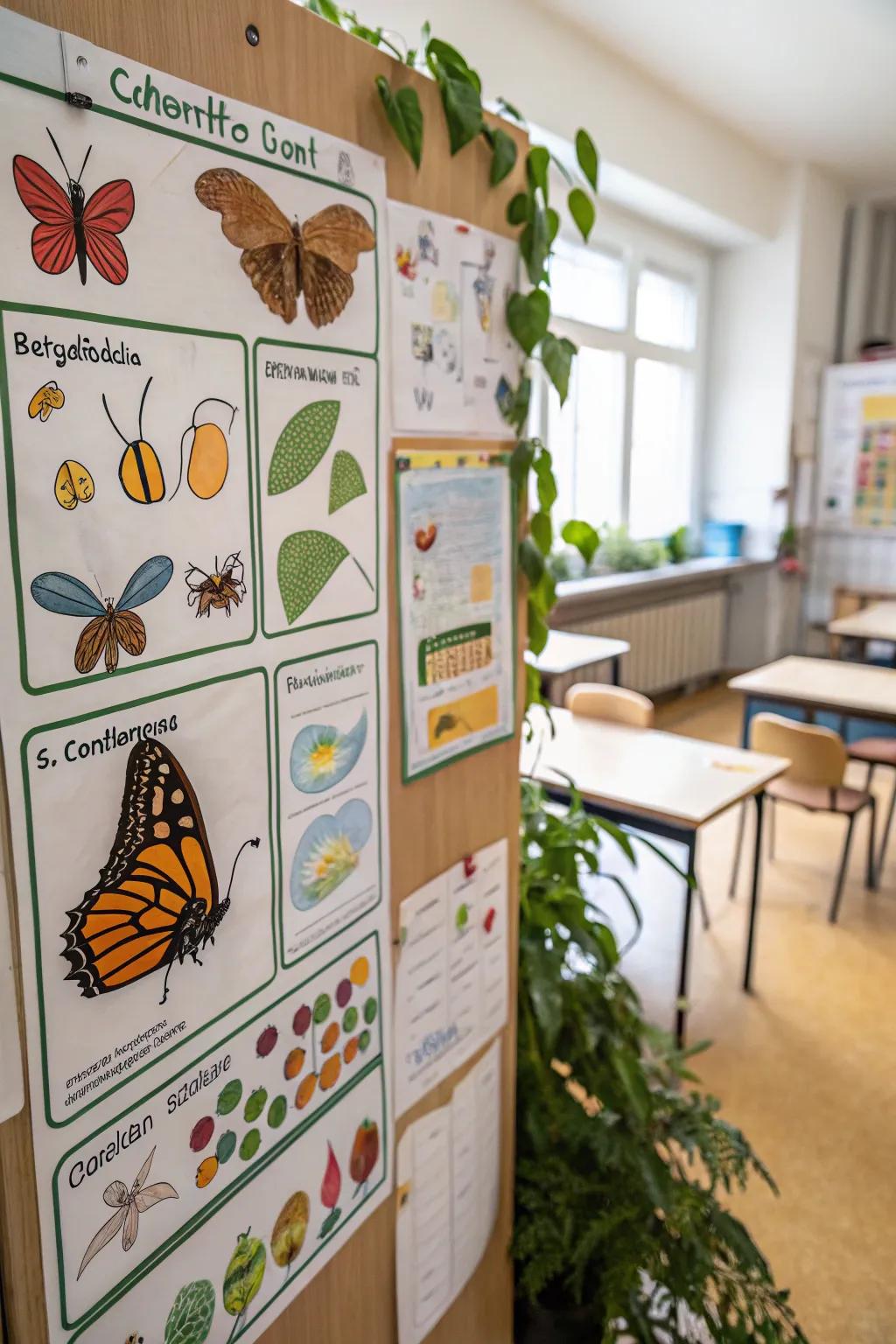 Nature's transformations unfold on a board dedicated to the butterfly lifecycle.