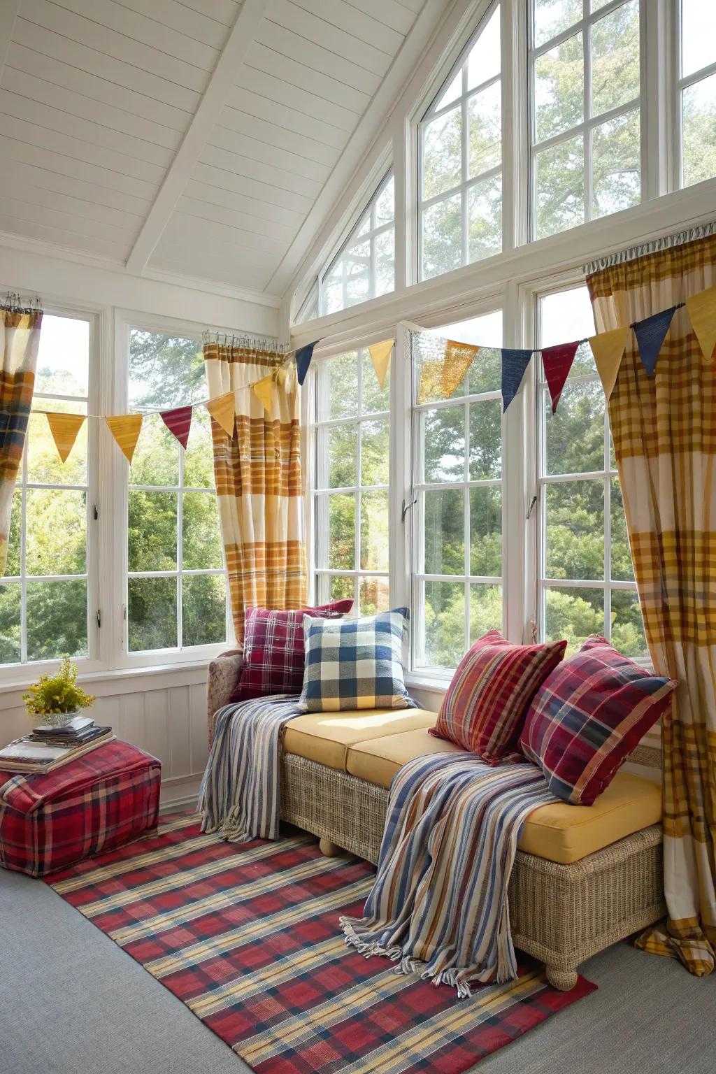 Patterns add playful interest to your sunroom decor.