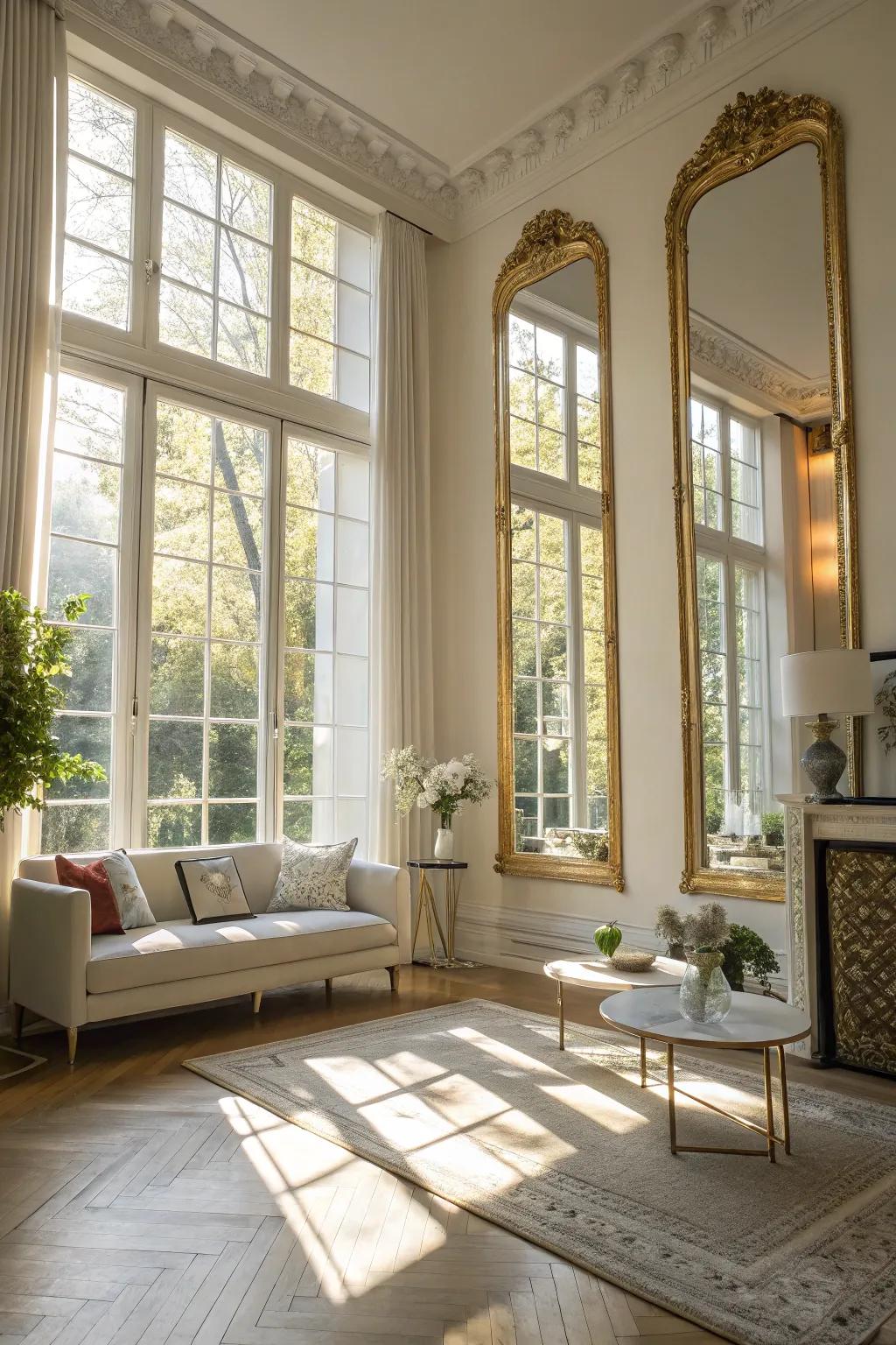 Mirrors magnifying the sensation of space and light.