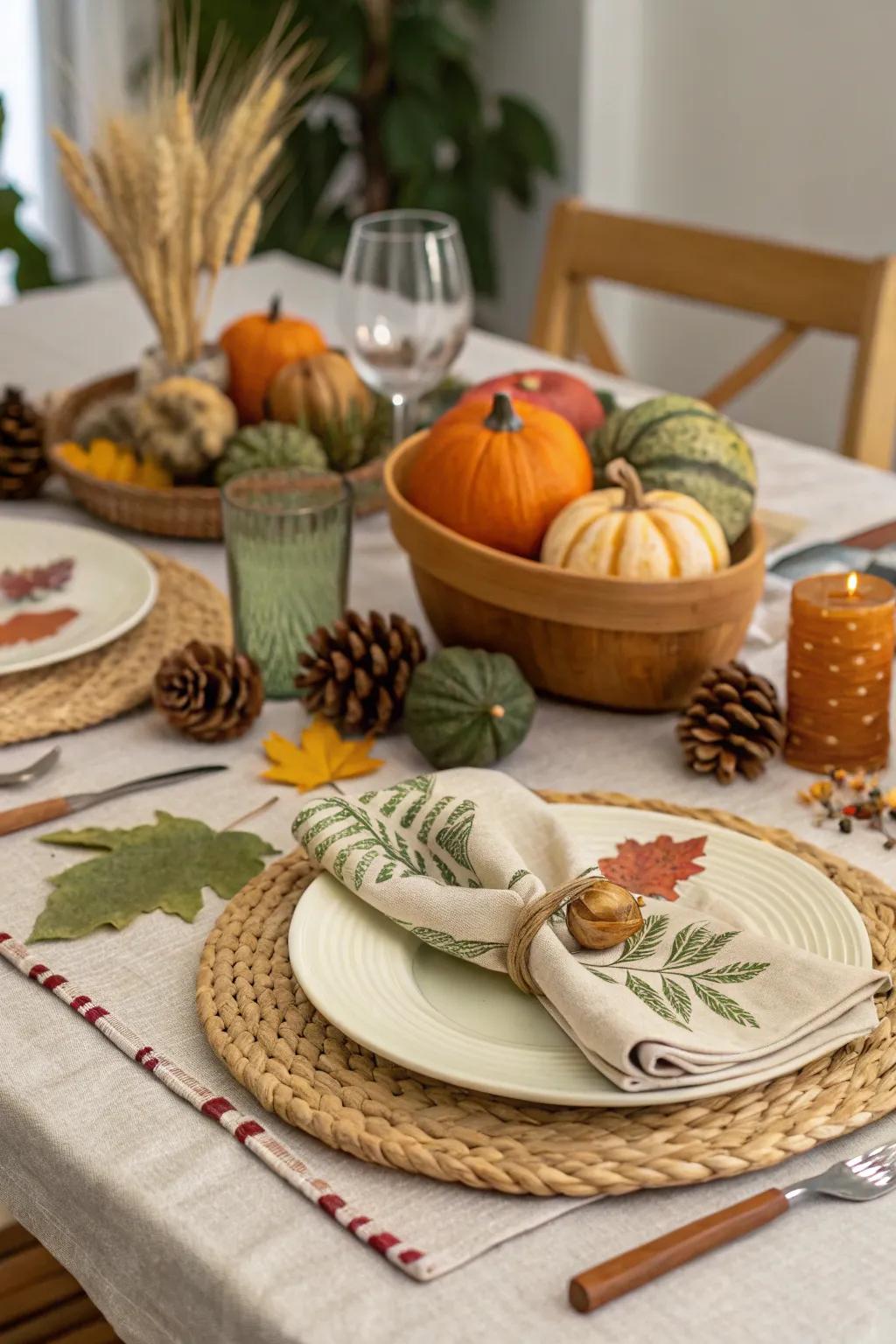 Sustainable decor adds an eco-friendly touch to your Thanksgiving table.