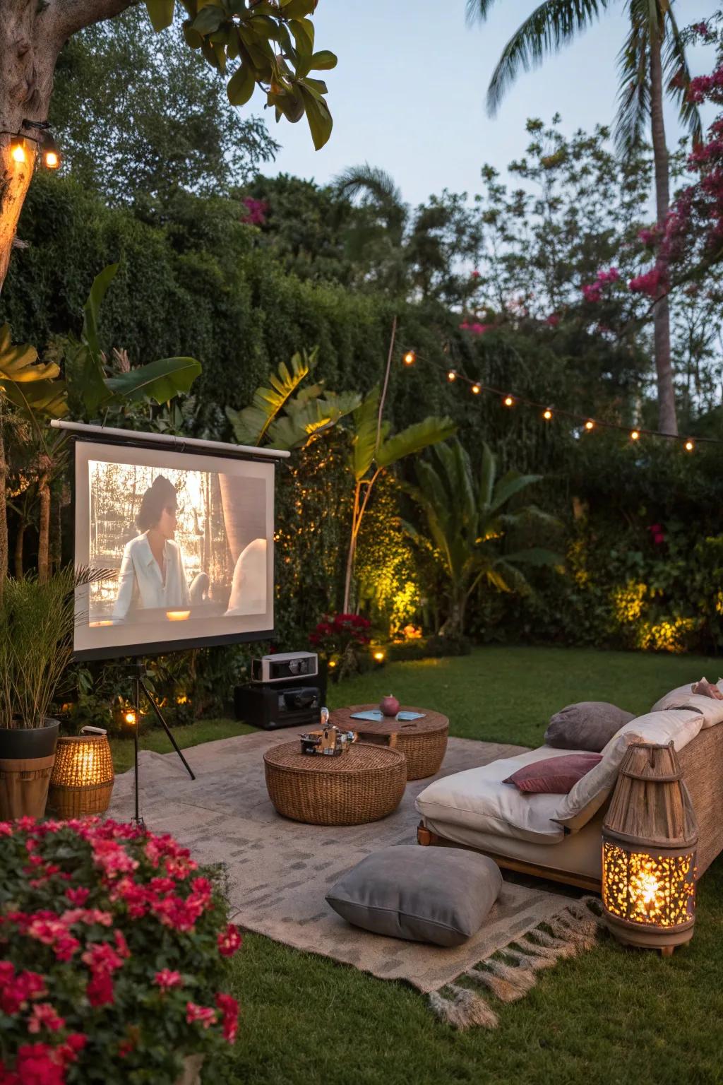 An exterior film viewing contributes a soothing element to the event.