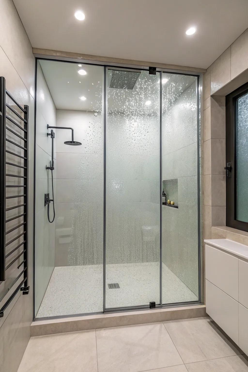 Textured glass offers privacy while maintaining a sleek design.