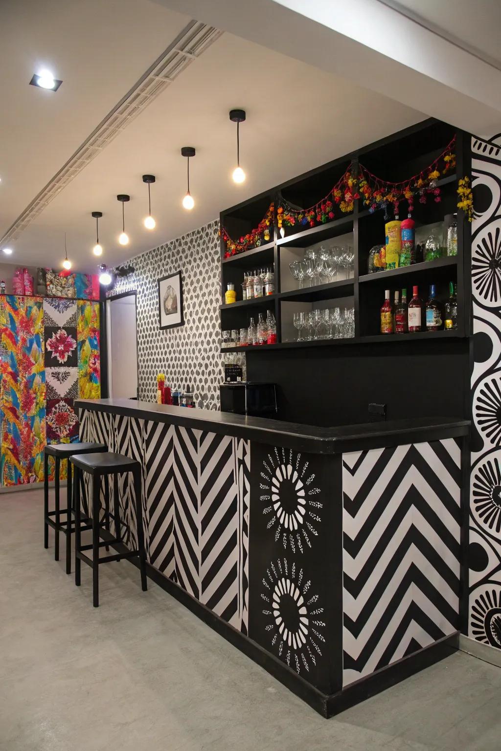 Black and white themes offer a sophisticated and timeless look for your wall bar.