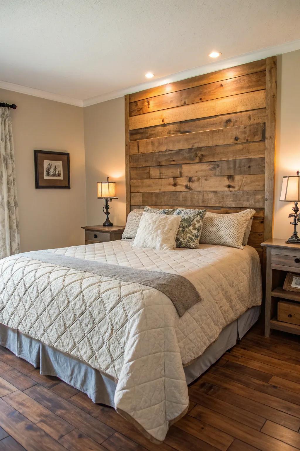 Reclaimed wood panels add rustic charm and sustainability.