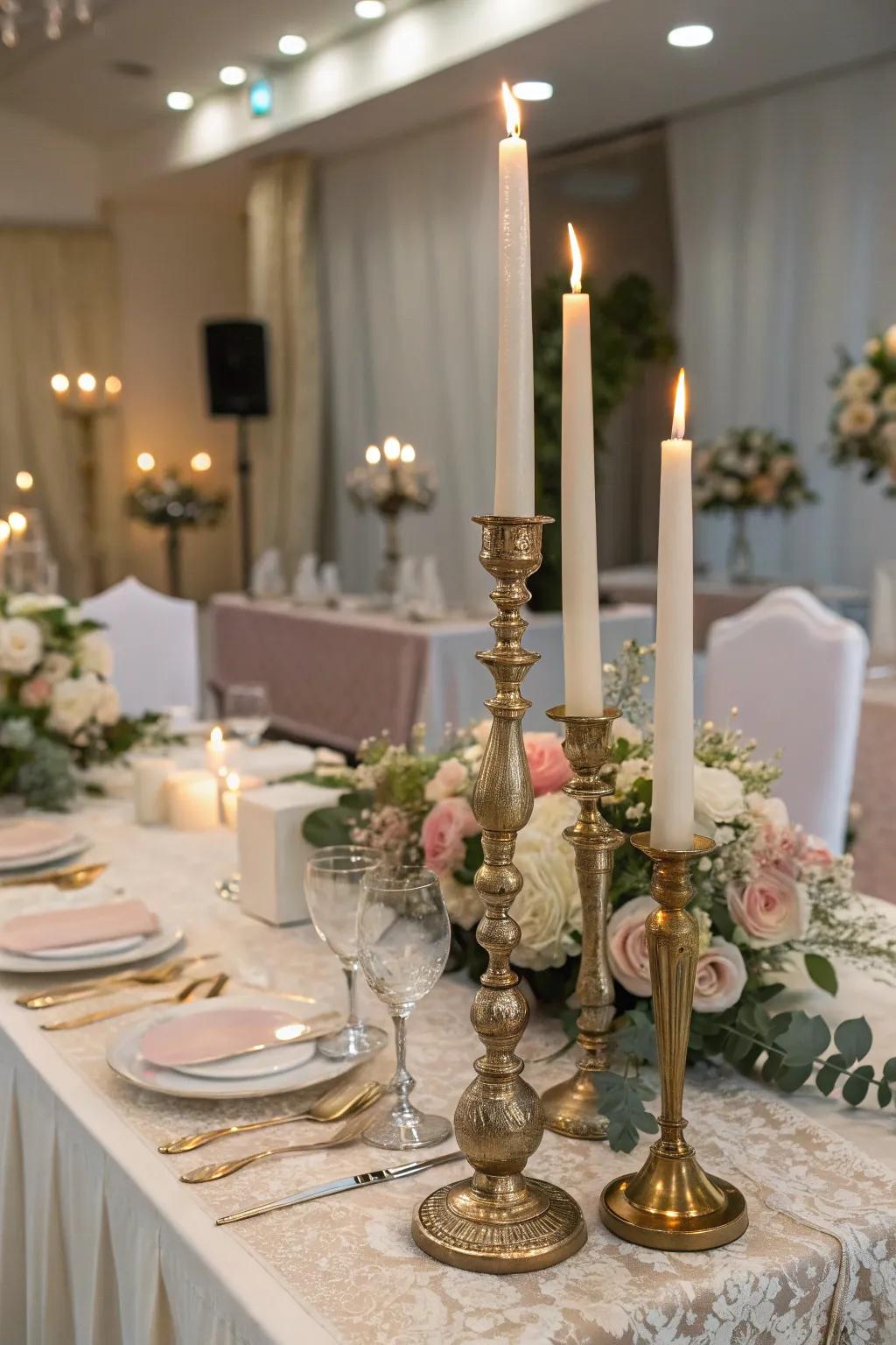 Taper candles add height and elegance to the table.