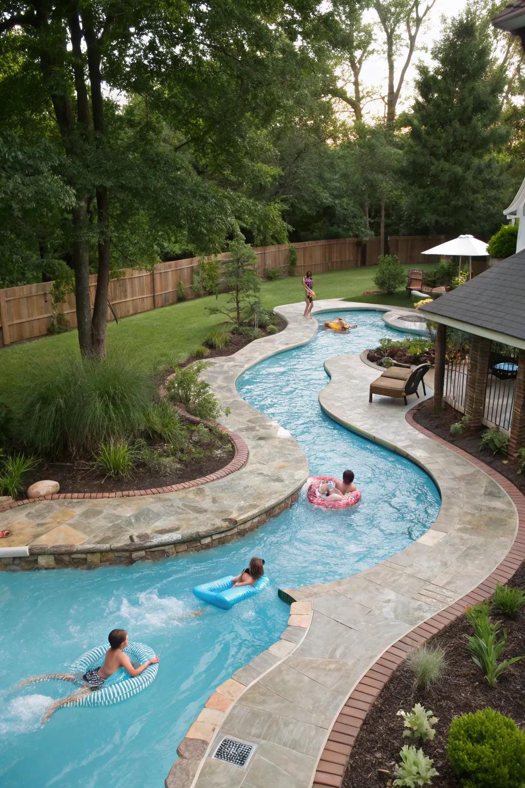 A lazy river pool with adjustable current speeds for diverse experiences.