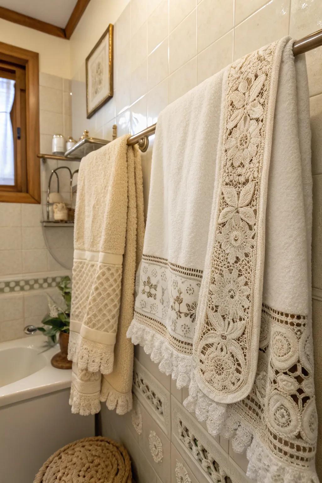 Bring timeless charm with vintage elements in towel decor.