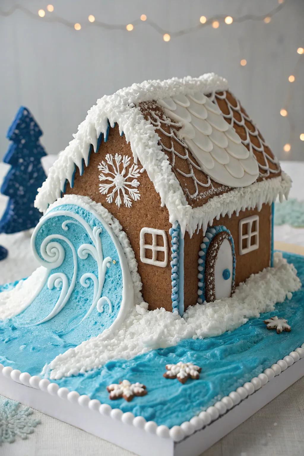 White icing wave crests add realism to the ocean scene.