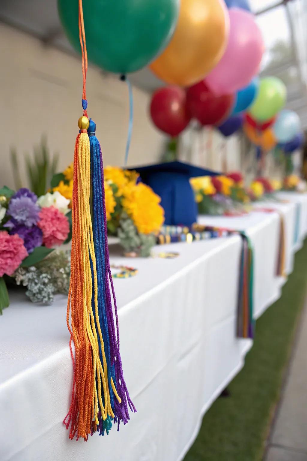 Graduation tassels add a festive flair to the table decor.