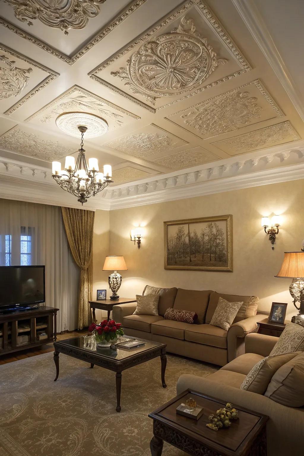 Subtle ceiling details add elegance and interest to this living room.