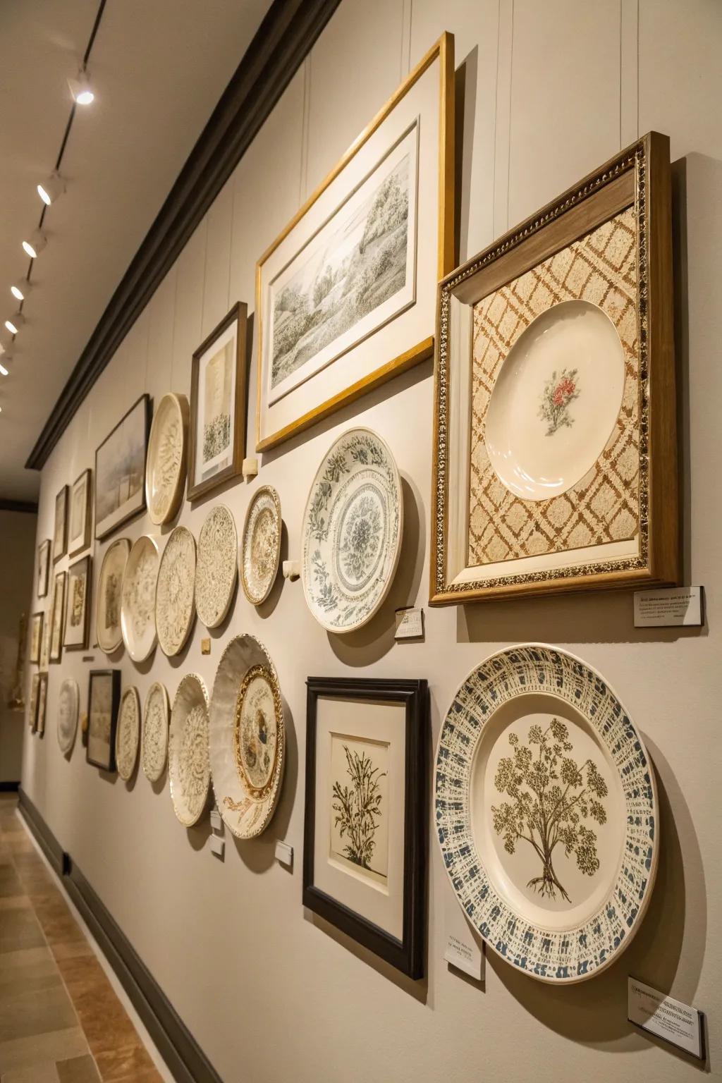 Framed plates transform into sophisticated wall art.